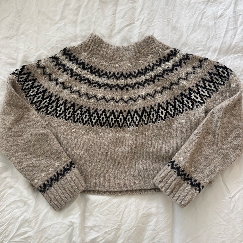 JCrew Fair Isle Tan Sweater Size M